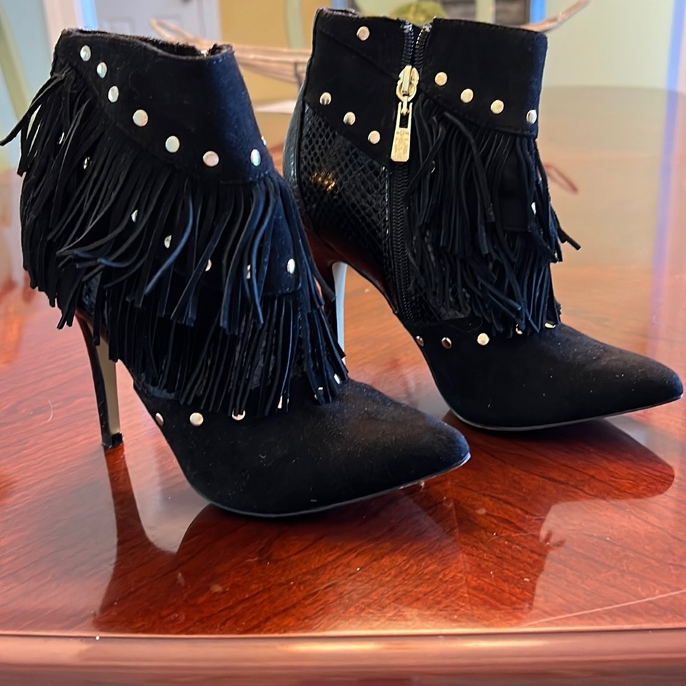 Bebe fringe studded booties size 6